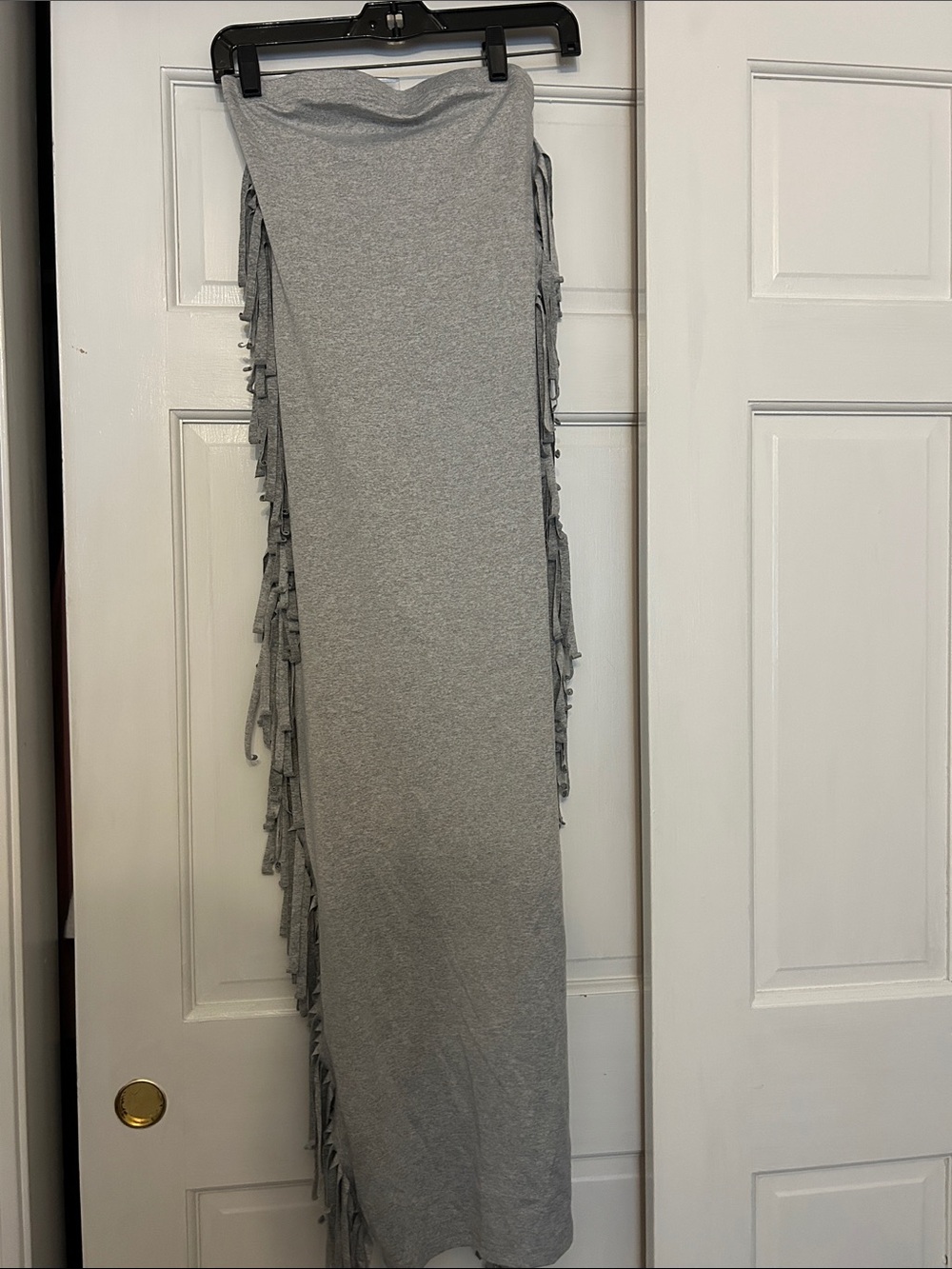 Daisy Gray Knit Sleeveless Maxi with Side Fringe